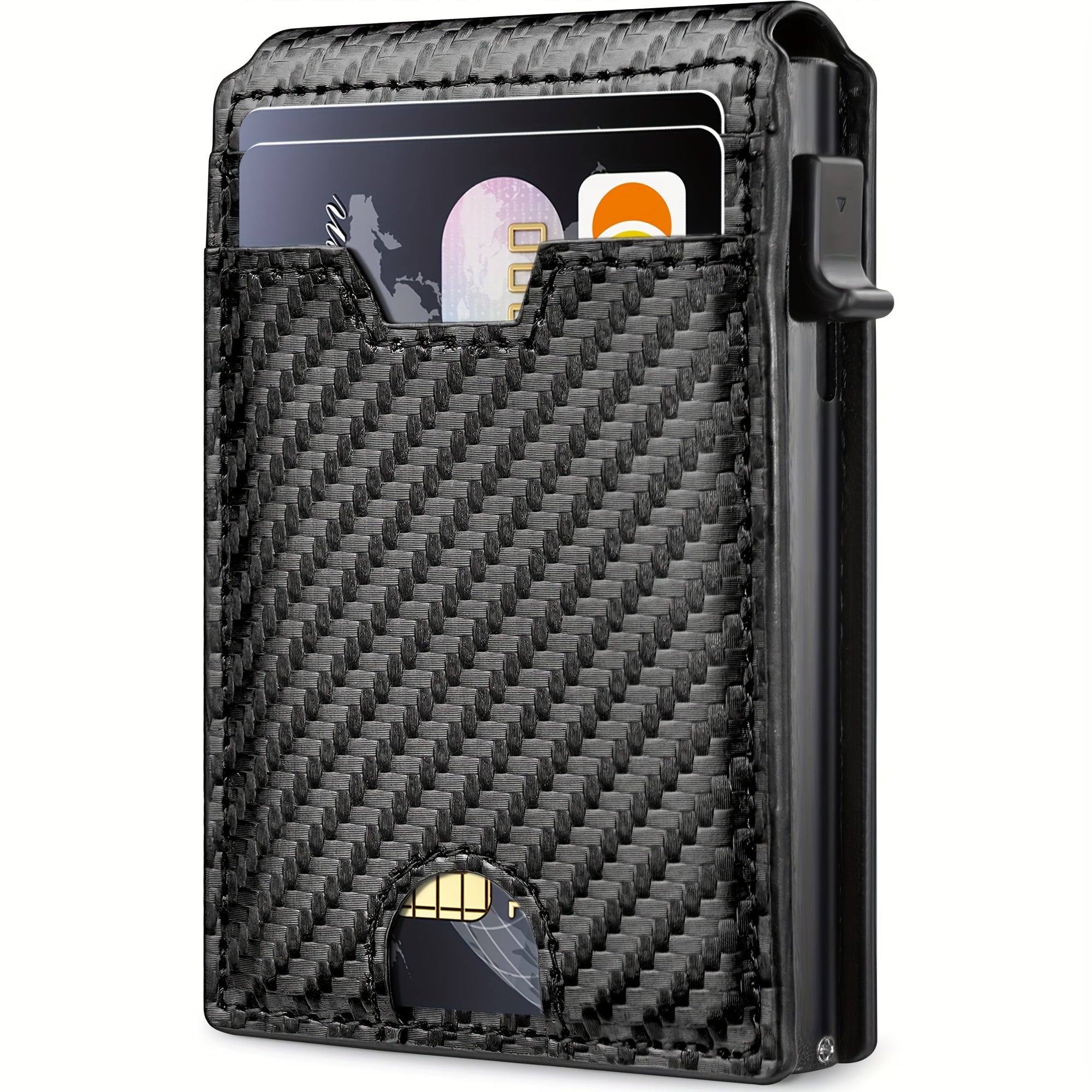 Minimalist Wallet For Men - With Money Clip Slim Leather Slots Credit Card Holder RFID Blocking Bifold Carbon Fiber W...