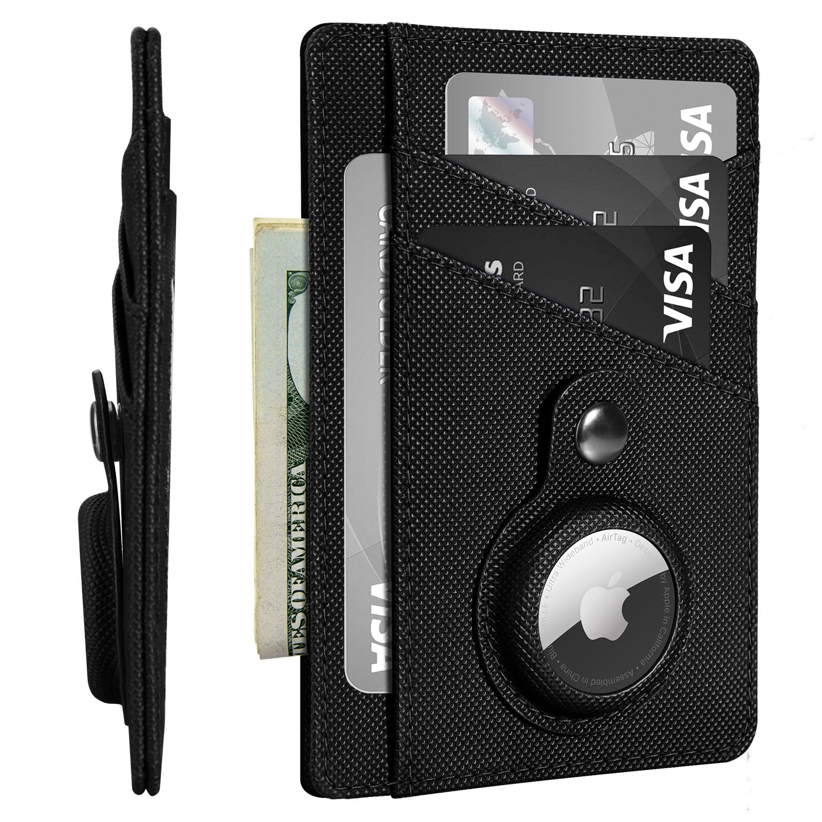 Minimalist Wallet with AirTag Holder Credit Card Holder Slim Wallet for Men Women, RFID Blocking Card Organizer, Leather