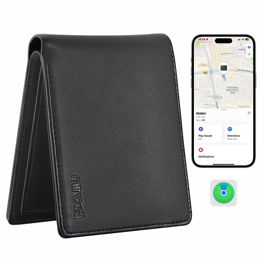 Smart Wallets for Men, Built-in Find My Real Time Tracker, PU Leather Classic Bifold Wallet Card Holder with Cash Poc...
