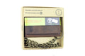Men's RFID Signal Blocking Tri-Fold Motorcycle Wallet in Brown Distressed Genuine Leather with Antique Brass Color Chain