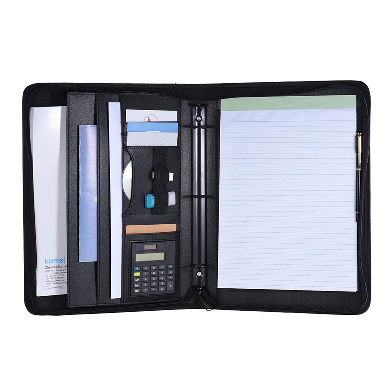 Professional Business Portfolio Padfolio Folder Document Case Organizer A4 PU Leather Zippered Closure Loose- Loop wi...