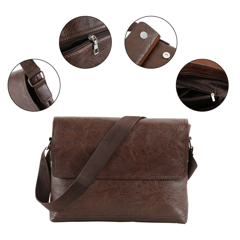 Men Handbag Messenger Shoulder Bag Pu Leather Messenger Shoulder Briefcase Vintage Unisex Laptop College School Satch...