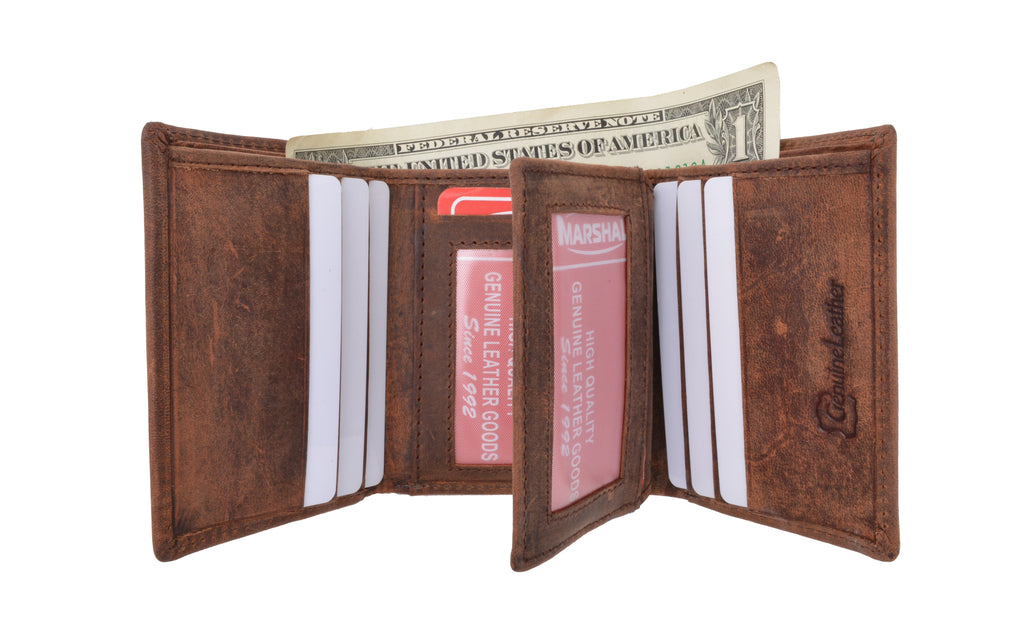 New RFID Blocking Mens Vintage Soft Genuine Leather Classic Trifold Wallet