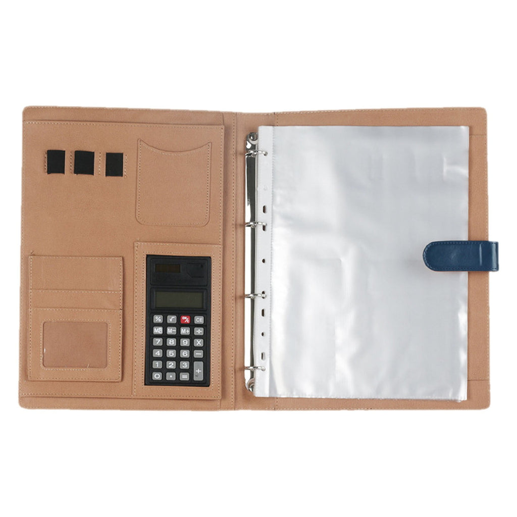 PU Leather Padfolio Ring Binder with Clipboard Resume Leather Portfolio with 20 Clear Plastic Sleeves, Blue