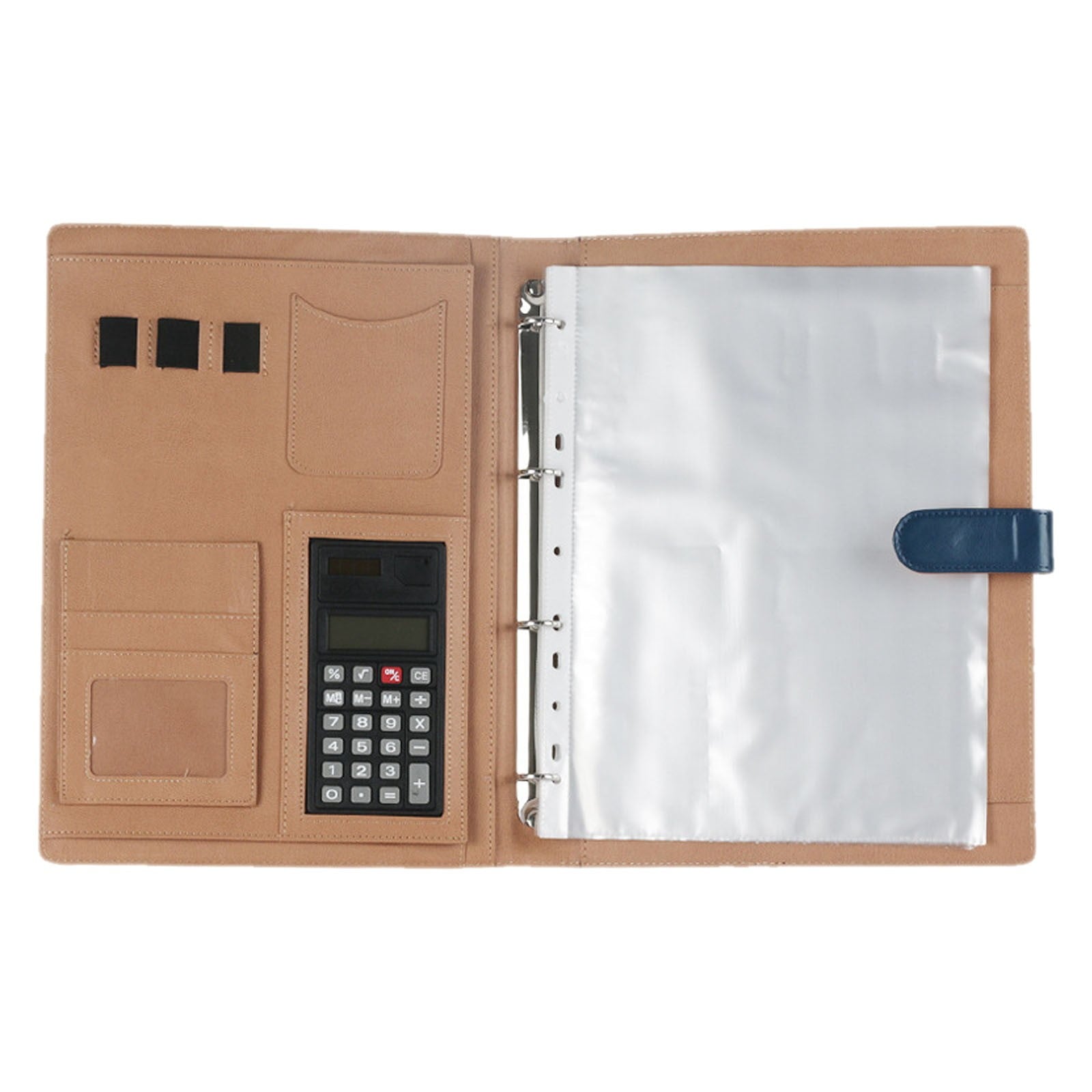 PU Leather Padfolio Ring Binder with Clipboard Resume Leather Portfolio with 20 Clear Plastic Sleeves, Blue