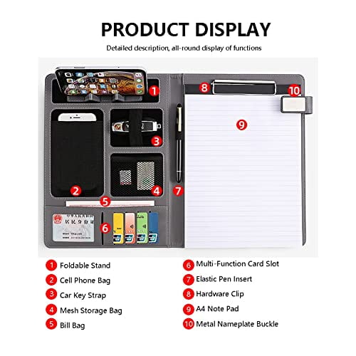 Padfolio Clipboard Folder Portfolio A4 Leather Resume Portfolio Interview Legal Document Organizer Business School Office Conference Notepad