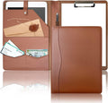 Leather Clipboard Folder Briefcase Loose-Leaf with Cover Brown Folder with Pockets Resume Folder for Business Office ...