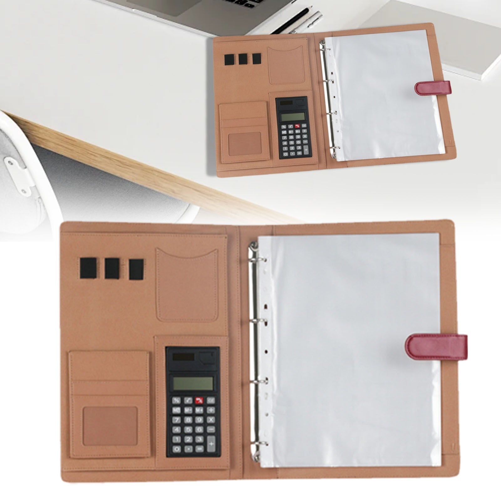 Portfolio Binder,A4 Leather Padfolio,with 7 Ring Portfolio Binder with Clipboard Padfolio,for Women Men Professional Office with Calculator