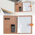 Portfolio Folder with Calculator & Clipboard, 4-Ring Binder with Pen Loops, Pockets & Card Holder, Orange Magnetic Cl...