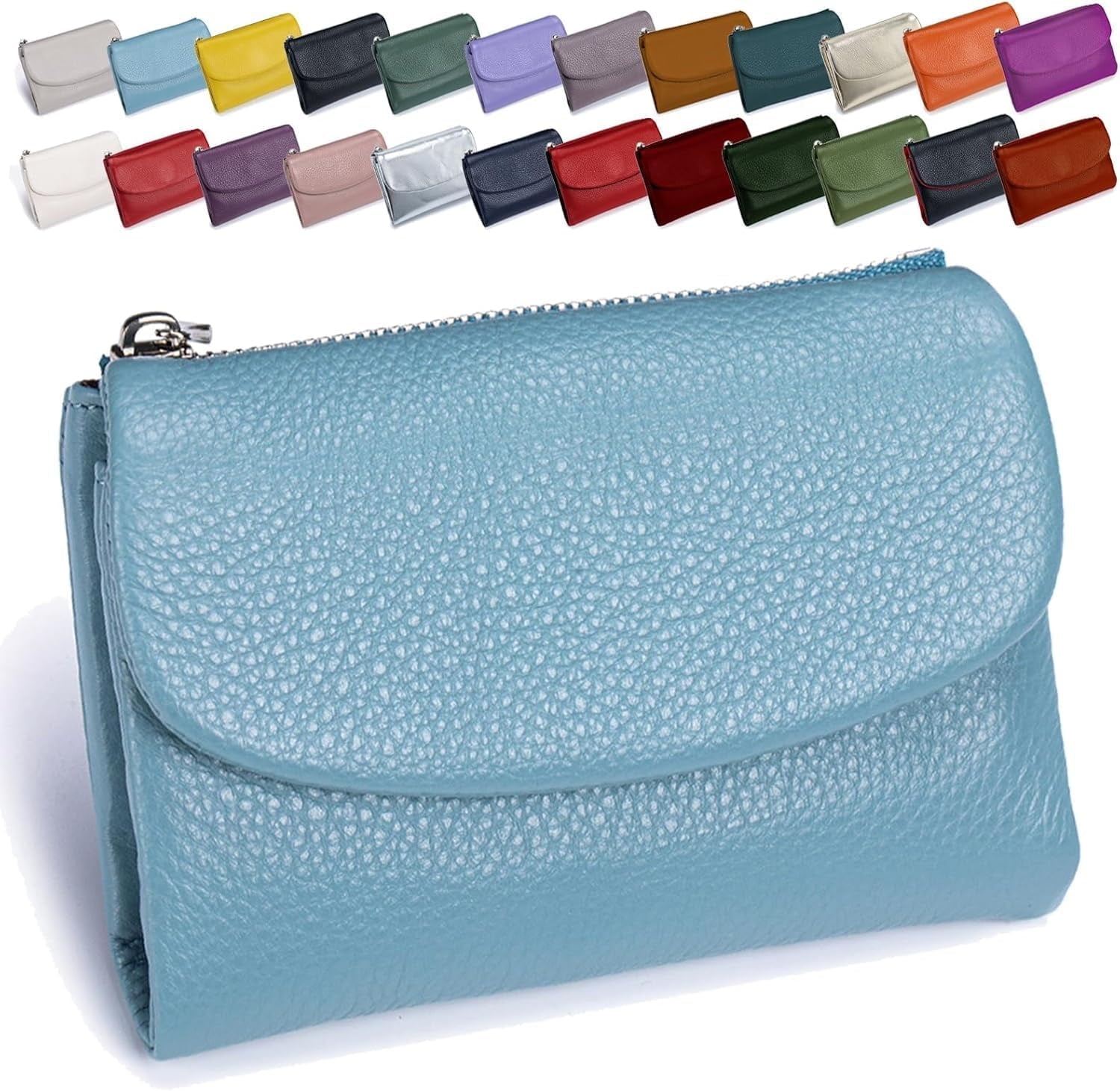Precious Unisex Pebble Leather Wallet - RFID Blocking Slim Bifold Card Holder with Zippered Coin Purse, Small Leather...