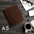 Premium Full Grain Leather A5 Portfolio Padfolio with Detachable Pen Holder and Notebook Cover for Business Men and Women
