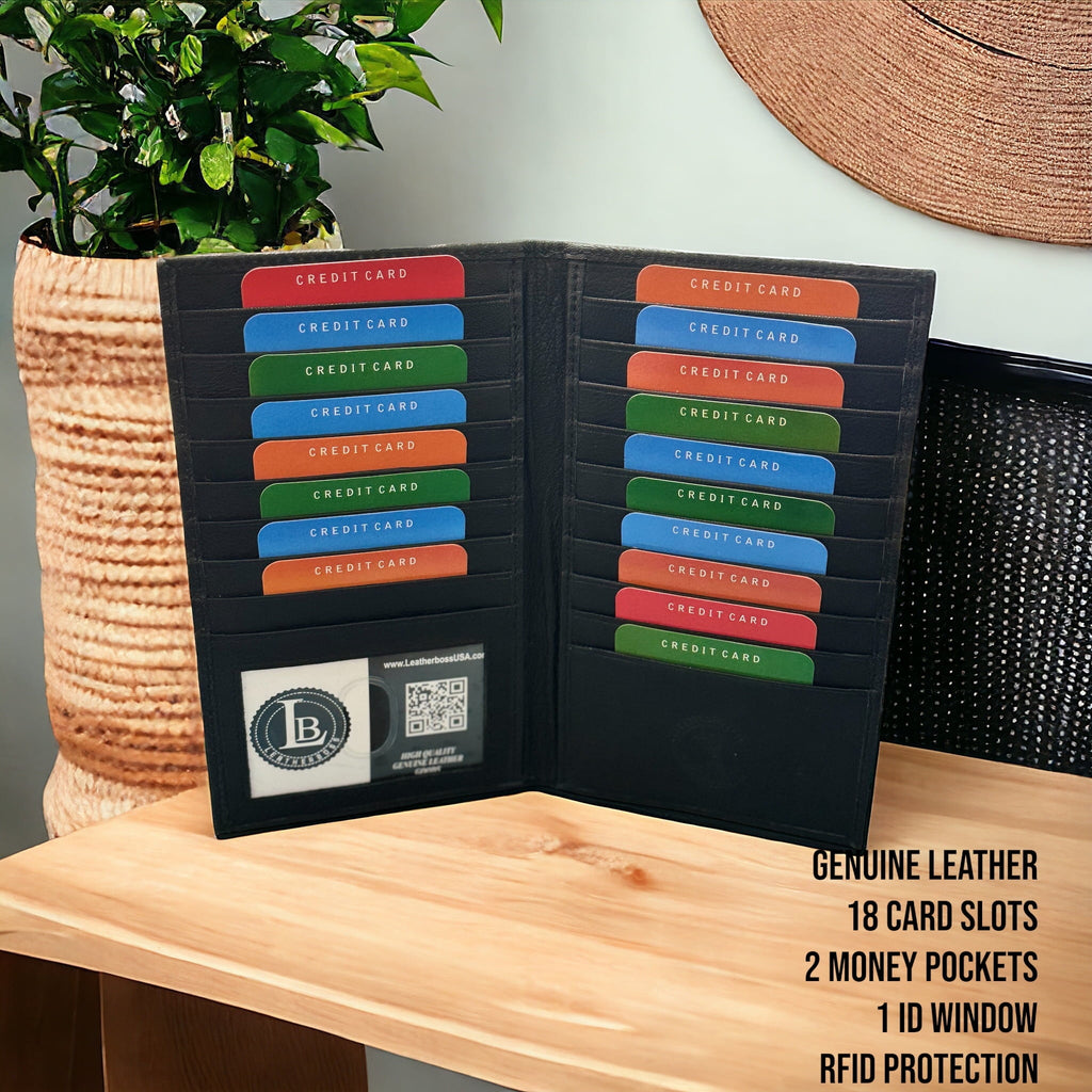 Premium Unisex Leather Long Card Holder Wallet: Stylish, Slim Design with Multiple Card Slots and Bill Compartments