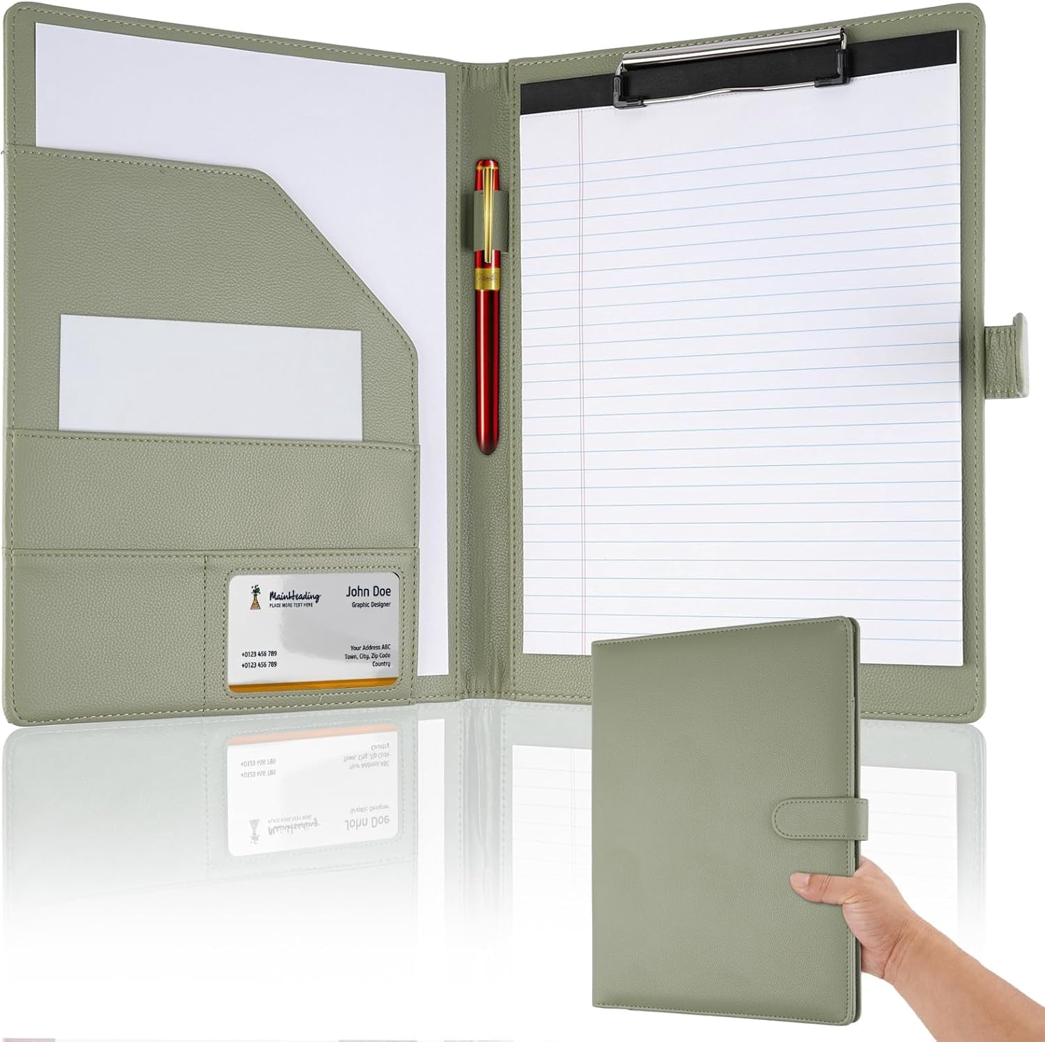 Professional Padfolio with Clipboard, Faux Leather Portfolio Folder Binder, Legal Pad Holder for A4 Letter Size Notep...