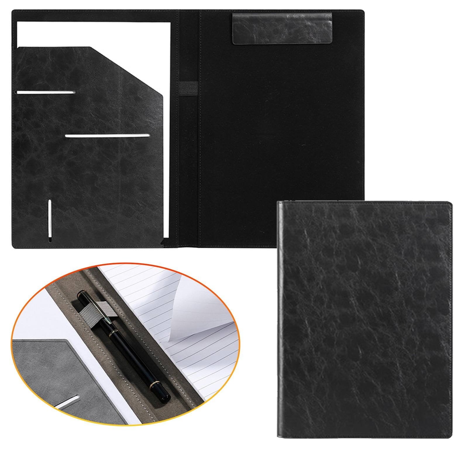 Professional Portfolio Binder with Clipboard and Storage, A4 Leather Folder for Resume, Writing Pad and File Organiza...