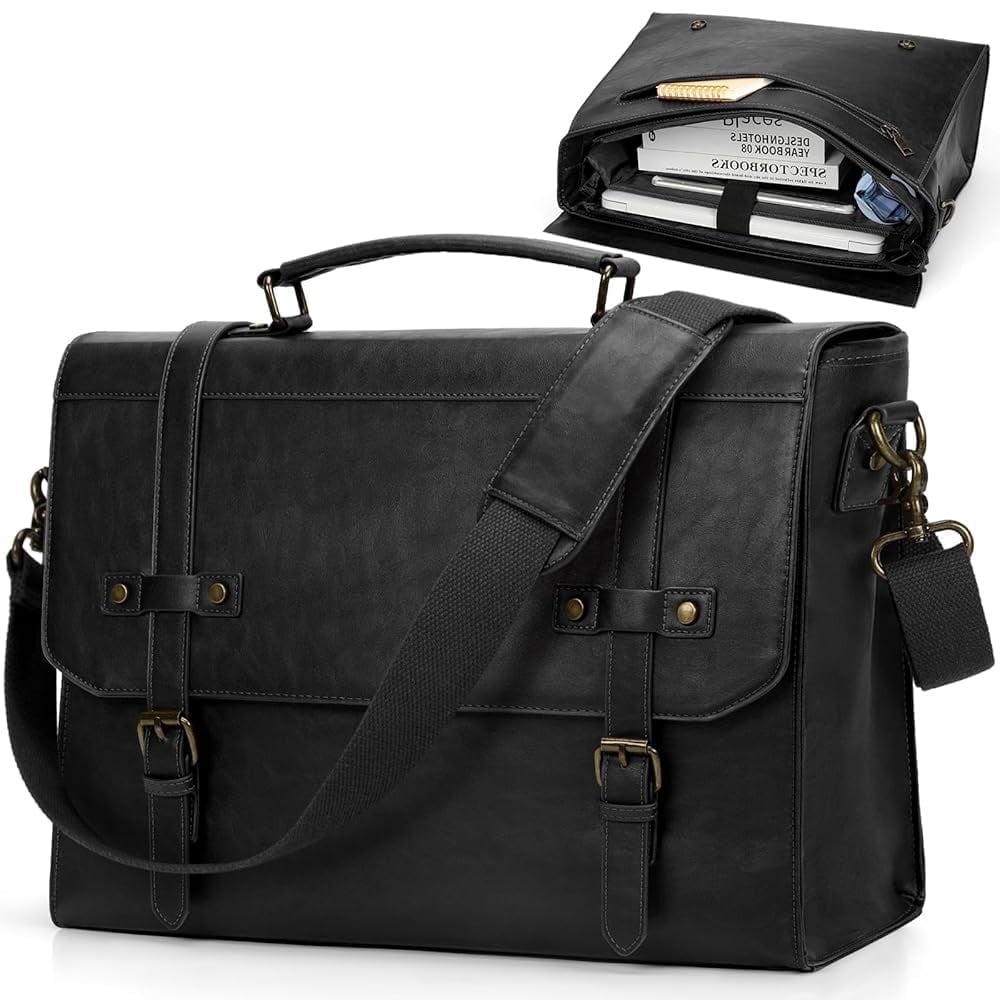 17 Inch Waterproof Vintage Leather Laptop Briefcase Large Laptop Satchel Computer Shoulder for Office Business Travel...