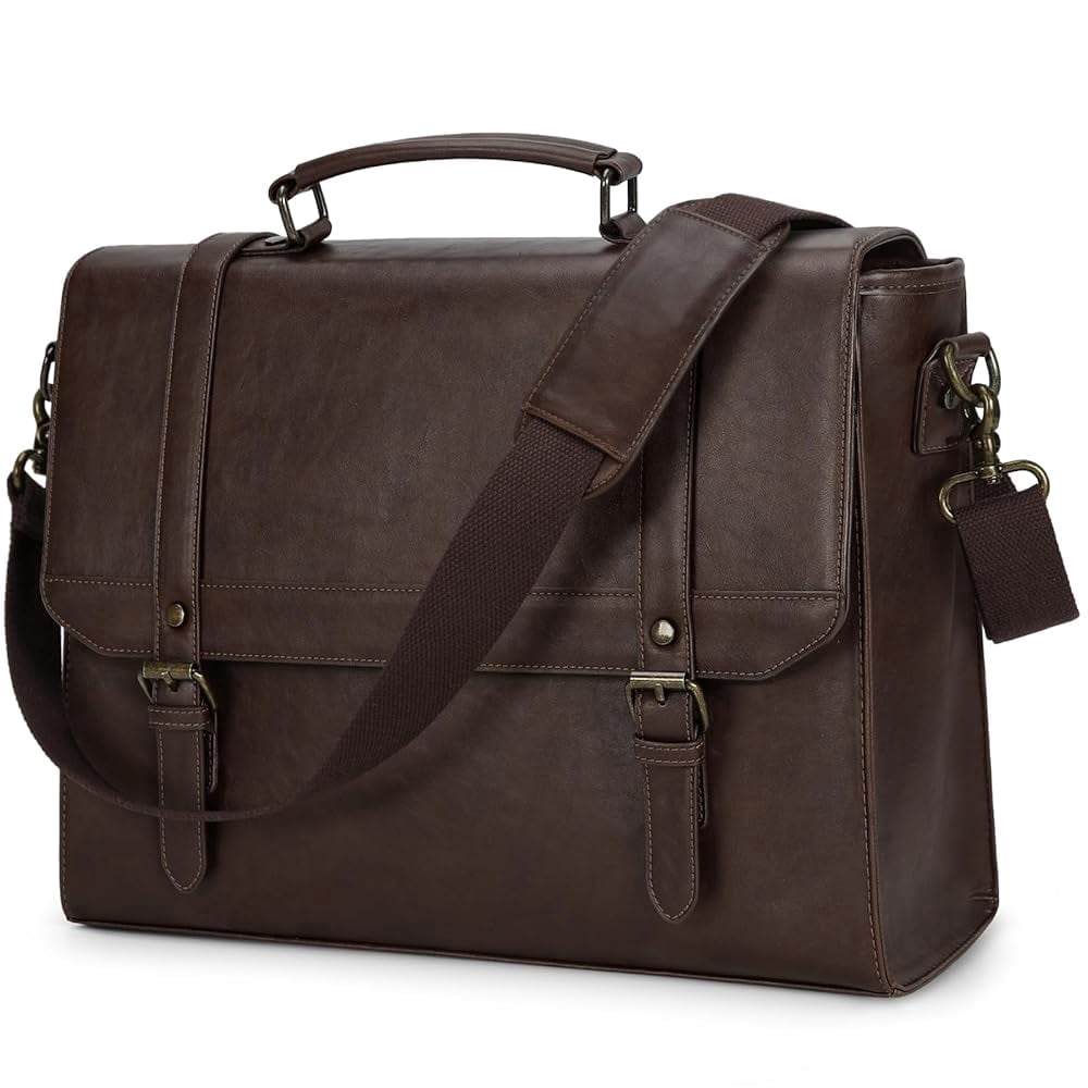for Men 15.6 inch Vintage Leather Waterproof Laptop Briefcase Computer Laptop Large Satchel Retro Shoulder for Office...
