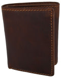 RFID Blocking Brown Vintage Leather Men's Trifold Center Flap Wallet