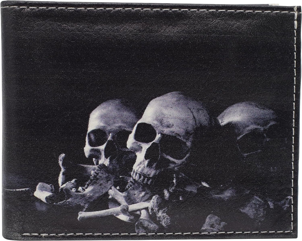 RFID Blocking Genuine Leather Printed Skull Theme Bifold Wallet with Gift box for men Skull 3