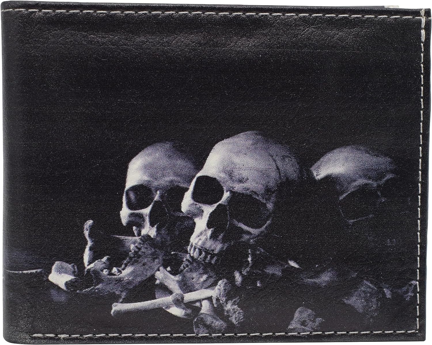 RFID Blocking Genuine Leather Printed Skull Theme Bifold Wallet with Gift box for men Skull 3