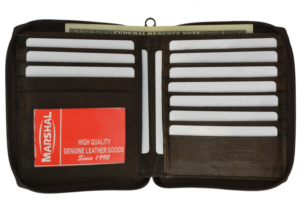 RFID Blocking Mens Leather Zippered Wallet RFID (C)