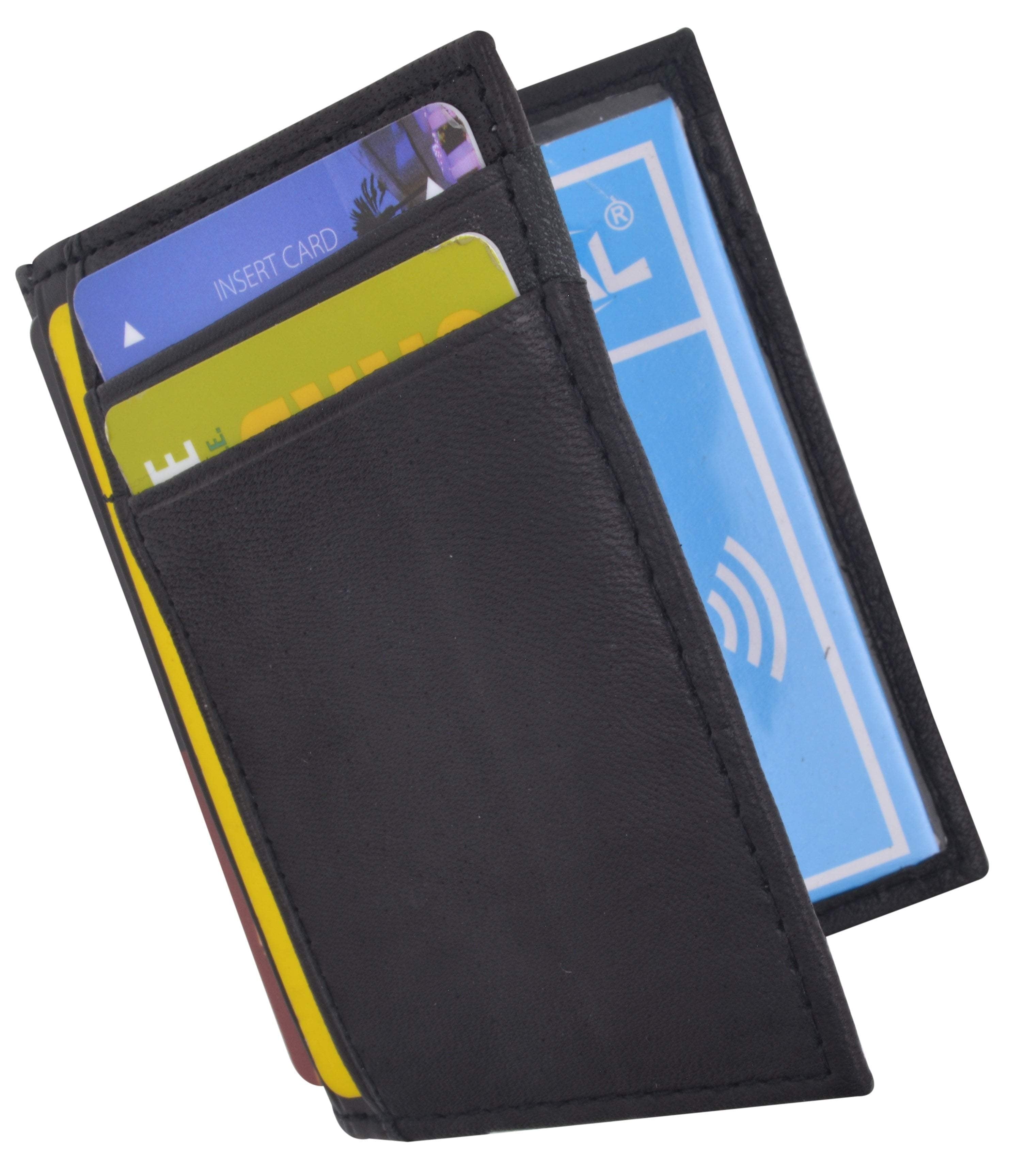 RFID Blocking Mini Wallet Genuine Leather Slim Front Pocket Wallet Ultra Thin Credit Card Holder Sleeve with ID Windows