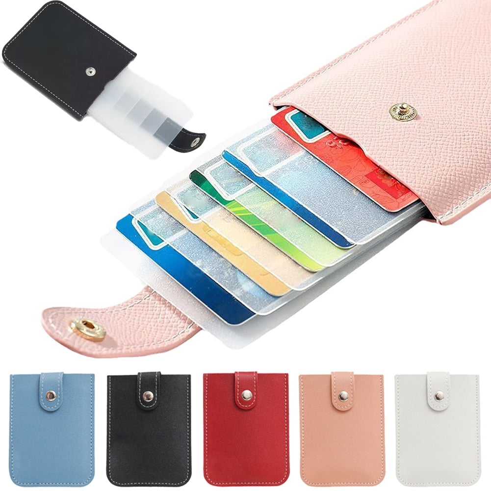 RFID Card Holder, Pull-out 6 Slots Wallet for Women, Faux Leather Slim Wallets Multi Card Case Button Coin Purse