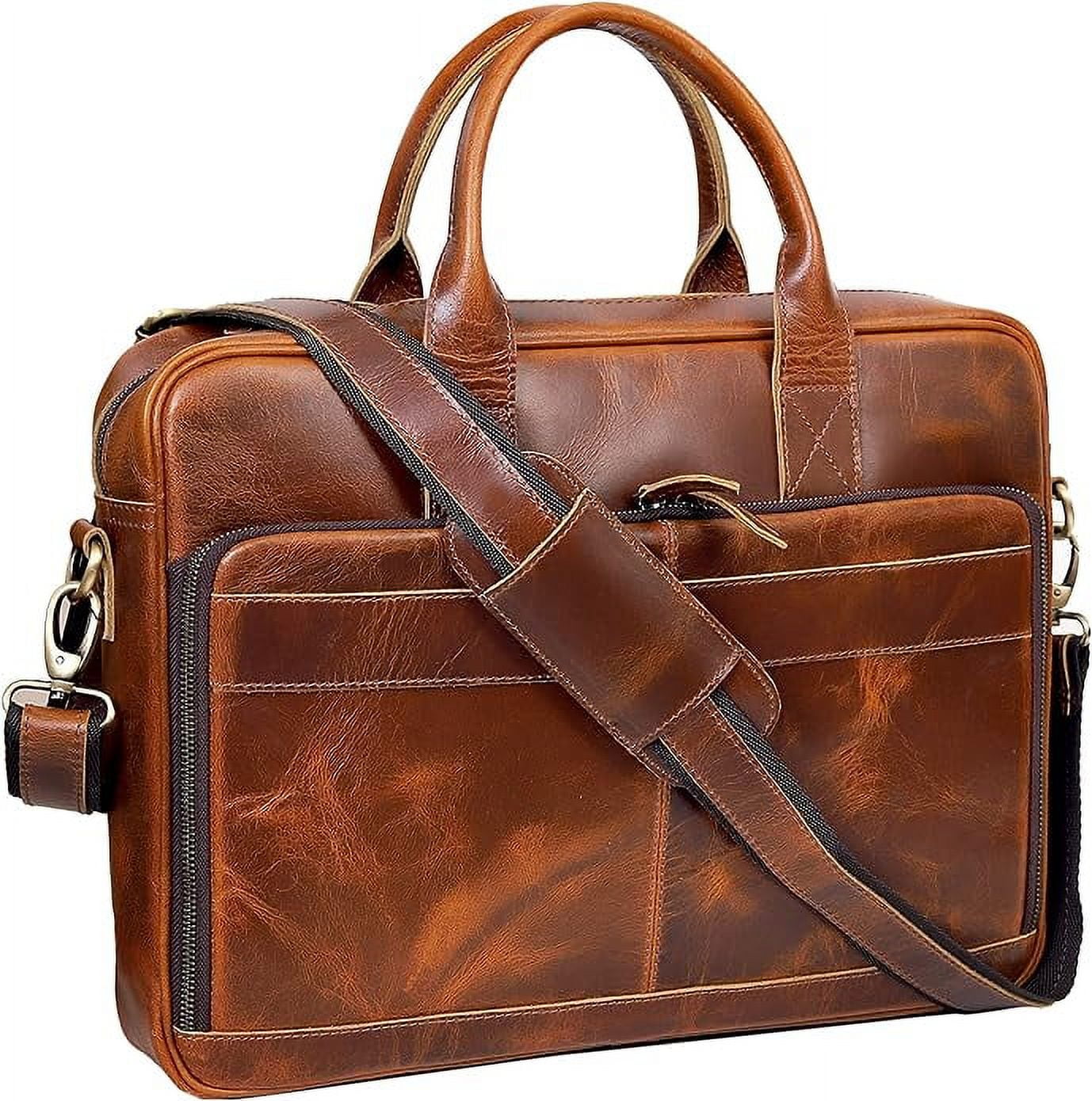 18 Inch Leather briefcase Laptop Messenger Bags For Men and Women Best Office College Satchel Bag - Tan Brown
