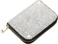 Rhinestone Credit Card Holder for Women RFID Blocking Wallet Slim Leather Zipper Card Case Wallet (Silver)