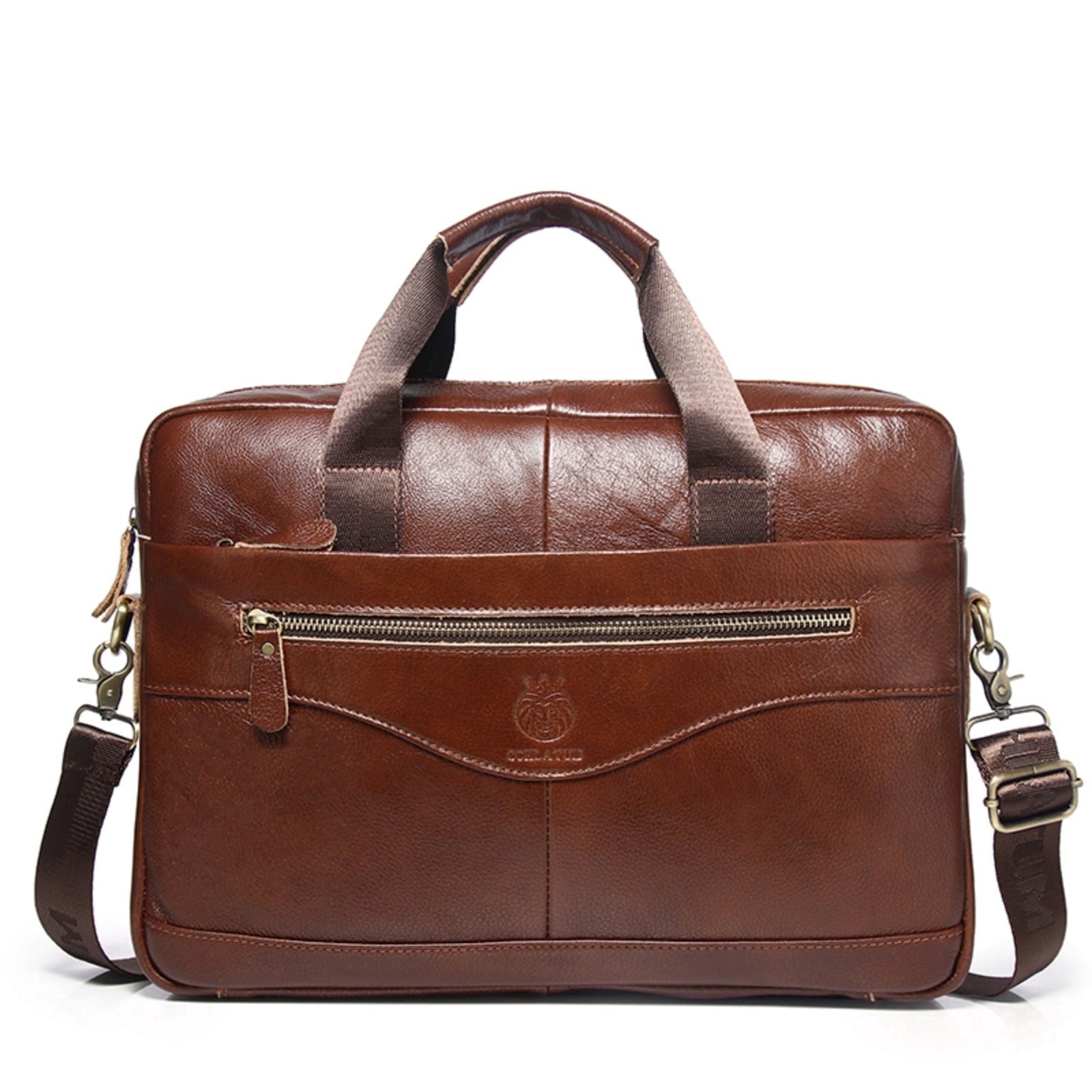 Leather Briefcase for Men Large Capacity 15.6 Inch Laptop Business Travel Shoulder Bag