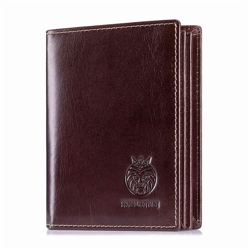 RFID Wallet for Men Genuine Leather Large Capacity Vertical Bifold Wallet , Coffee