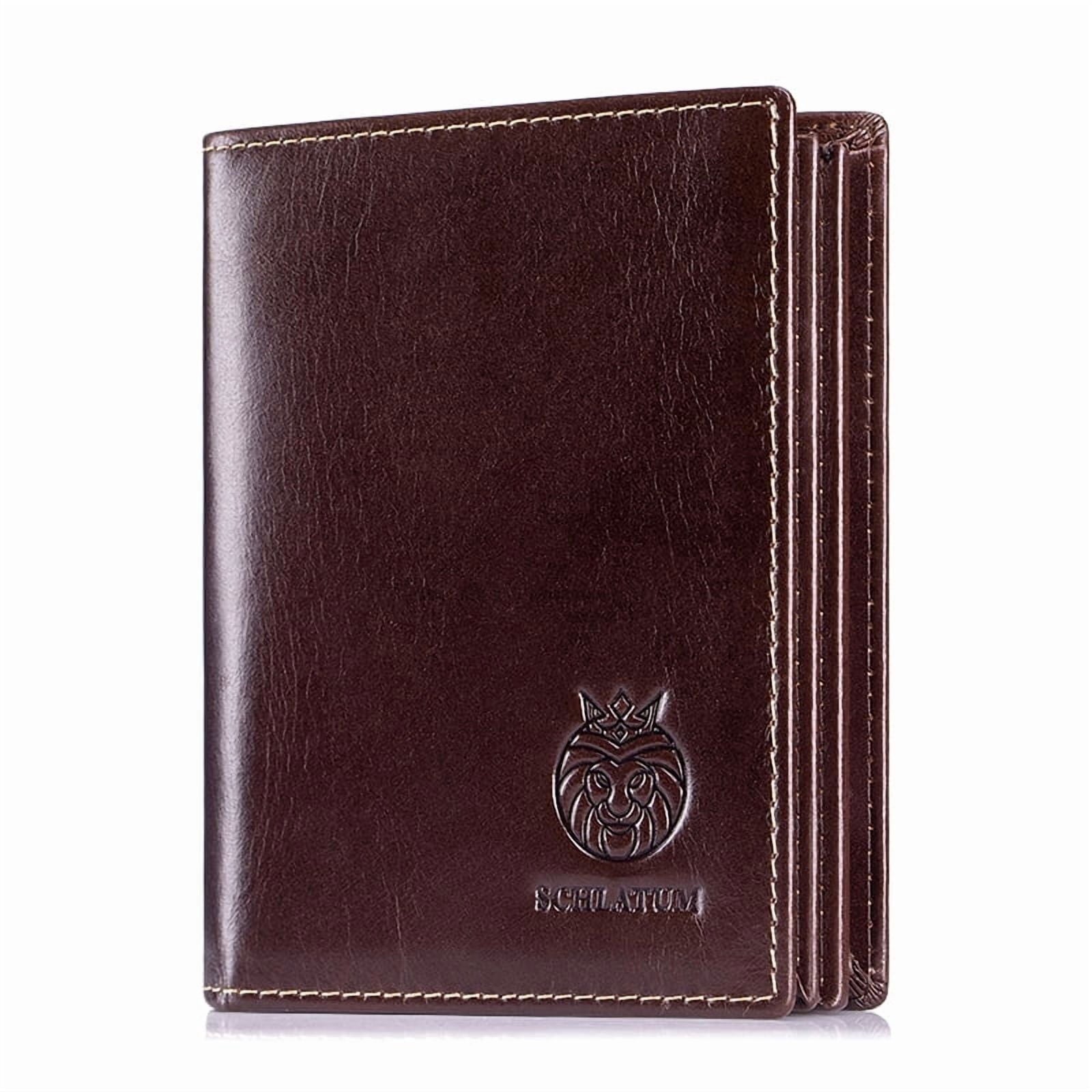 RFID Wallet for Men Genuine Leather Large Capacity Vertical Bifold Wallet , Coffee