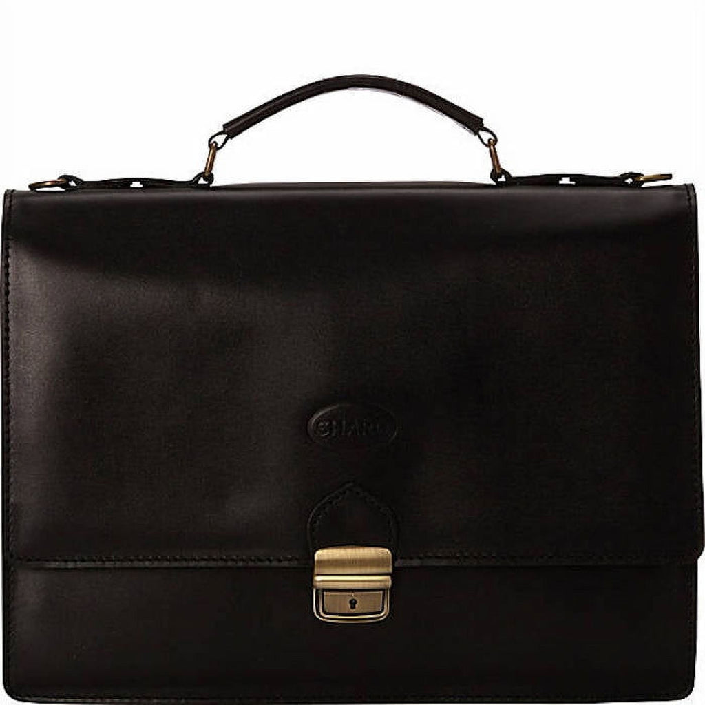 Men's Lightweight Leather Thin Euro Design Laptop Briefcase, Black
