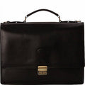Men's Lightweight Leather Thin Euro Design Laptop Briefcase, Black