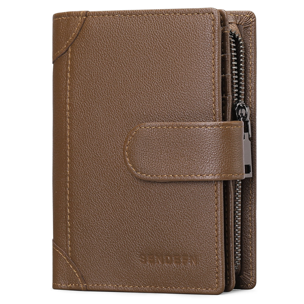Men's Wallet Genuine Leather Wallets for Men RFID Blocking Card Holder with Zipper Coin Purse