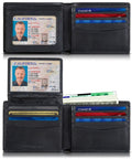 2 ID Window Wallet for Men | RFID Blocking | Premium Full Grain Leather | Bifold Top Flip | Extra Capacity Travel Wallet | Charcoal Black