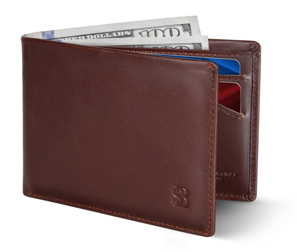 Mens Slim Bifold Wallet | RFID Blocking Minimalist | Front Pocket | Full Grain Leather Wallets for Men | Thin & Styli...