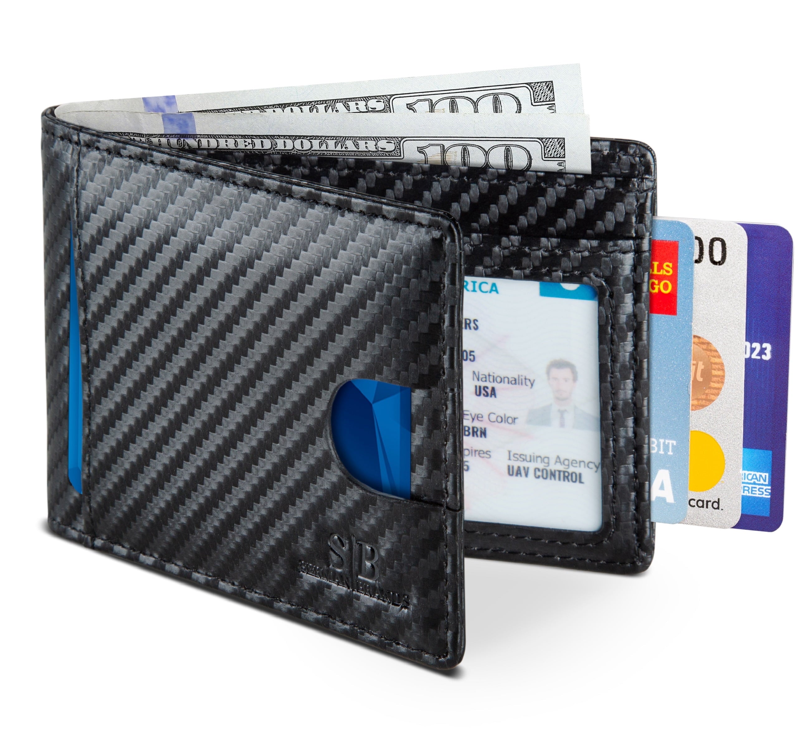 RFID Blocking Bifold | Slim Genuine Leather | Minimalist Front Pocket Wallets for Men | Carbon Fiber
