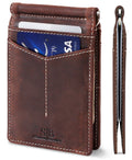 Slim Wallets for Men | Money Clip | RFID Blocking with Front Pocket | Men Bifold | Leather Wallet | Texas Brown