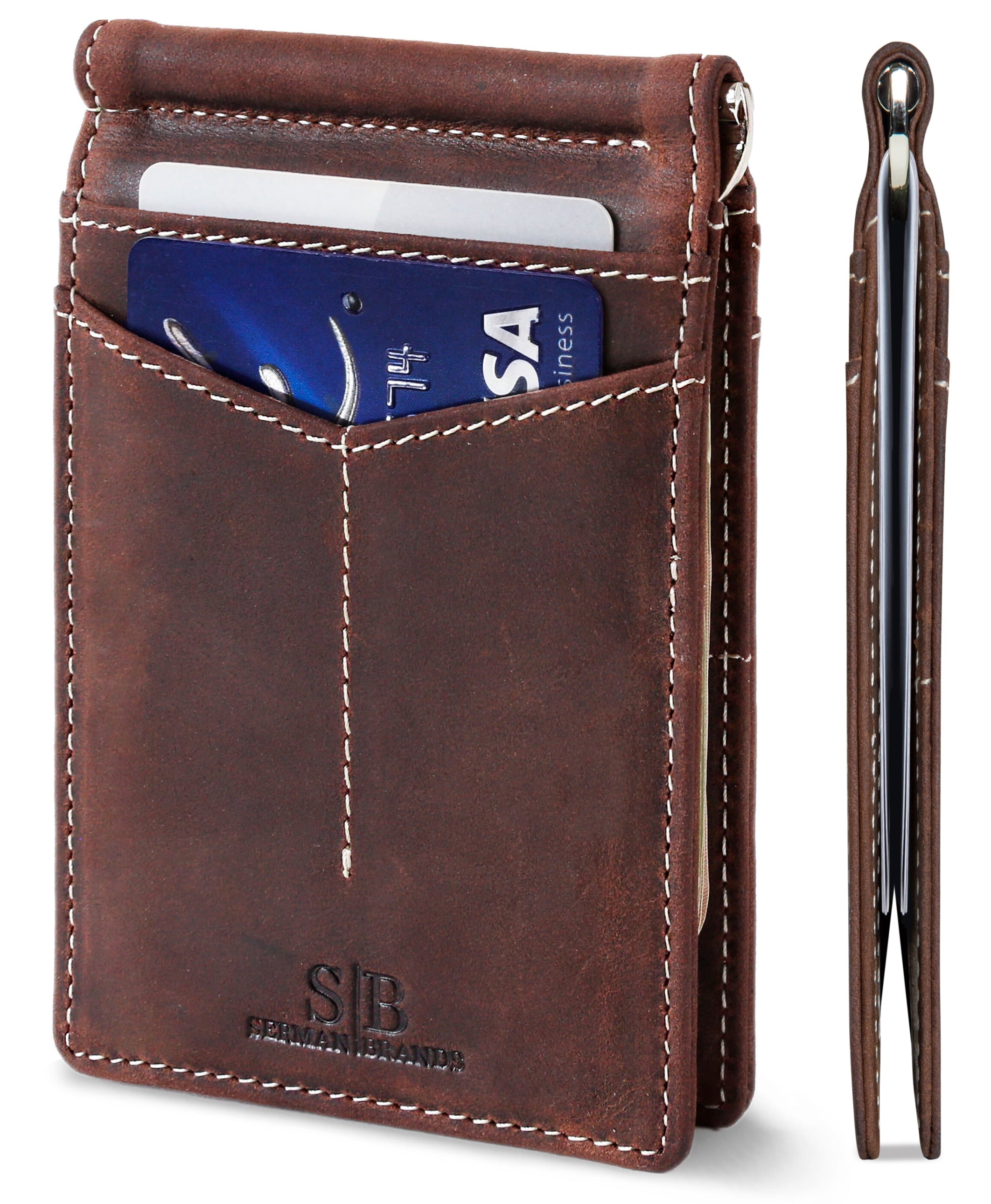 Slim Wallets for Men | Money Clip | RFID Blocking with Front Pocket | Men Bifold | Leather Wallet | Texas Brown