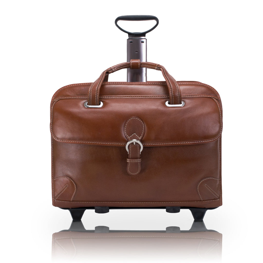 | | 15" Leather Patented Detachable -Wheeled Laptop Briefcase - Cognac