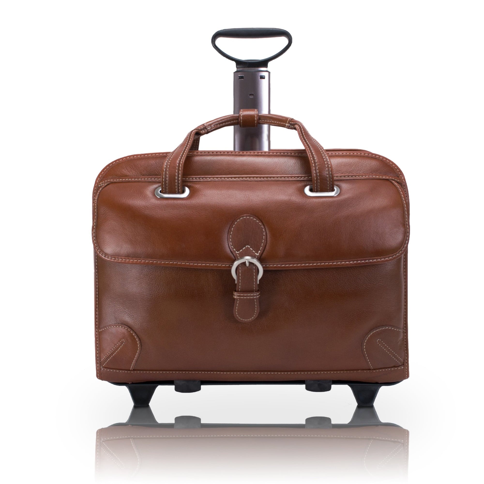 | | 15" Leather Patented Detachable -Wheeled Laptop Briefcase - Cognac