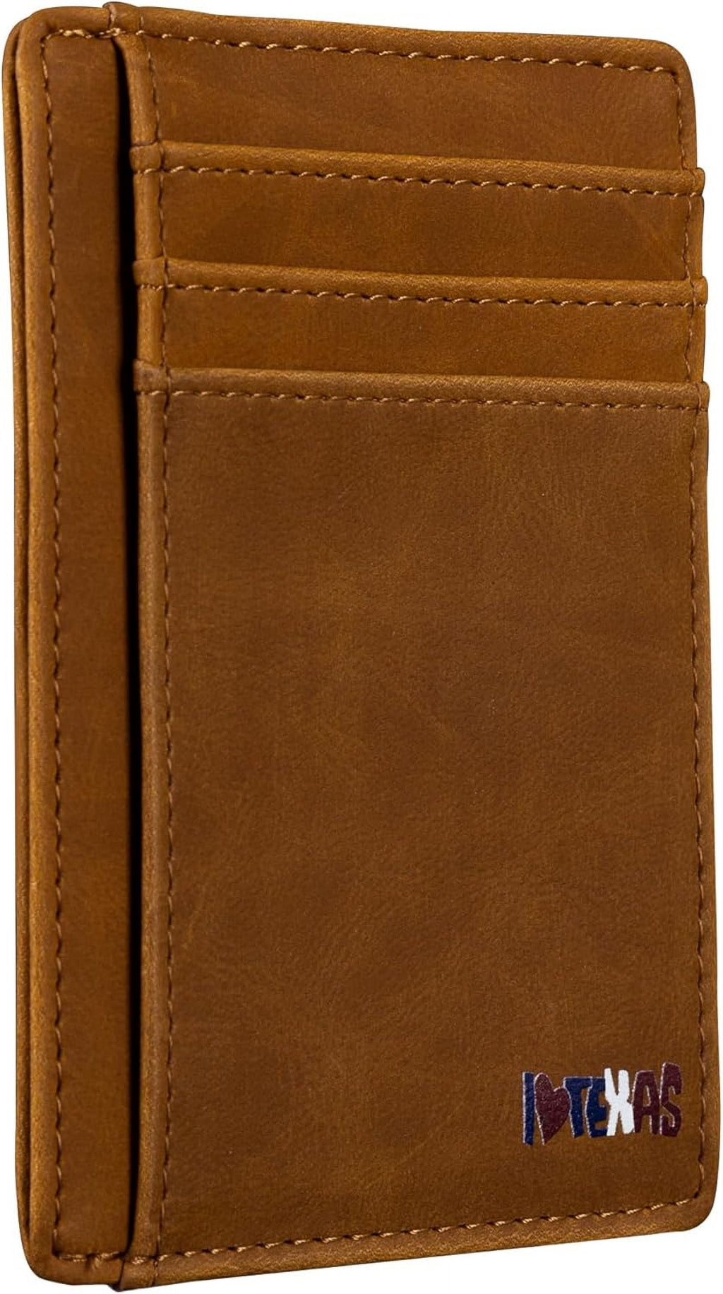 Slim Front Pocket Wallet, PU Leather, Khaki, Card Holder, RFID Blocking with Texas Souvenir Logo, Gift for Texans and...