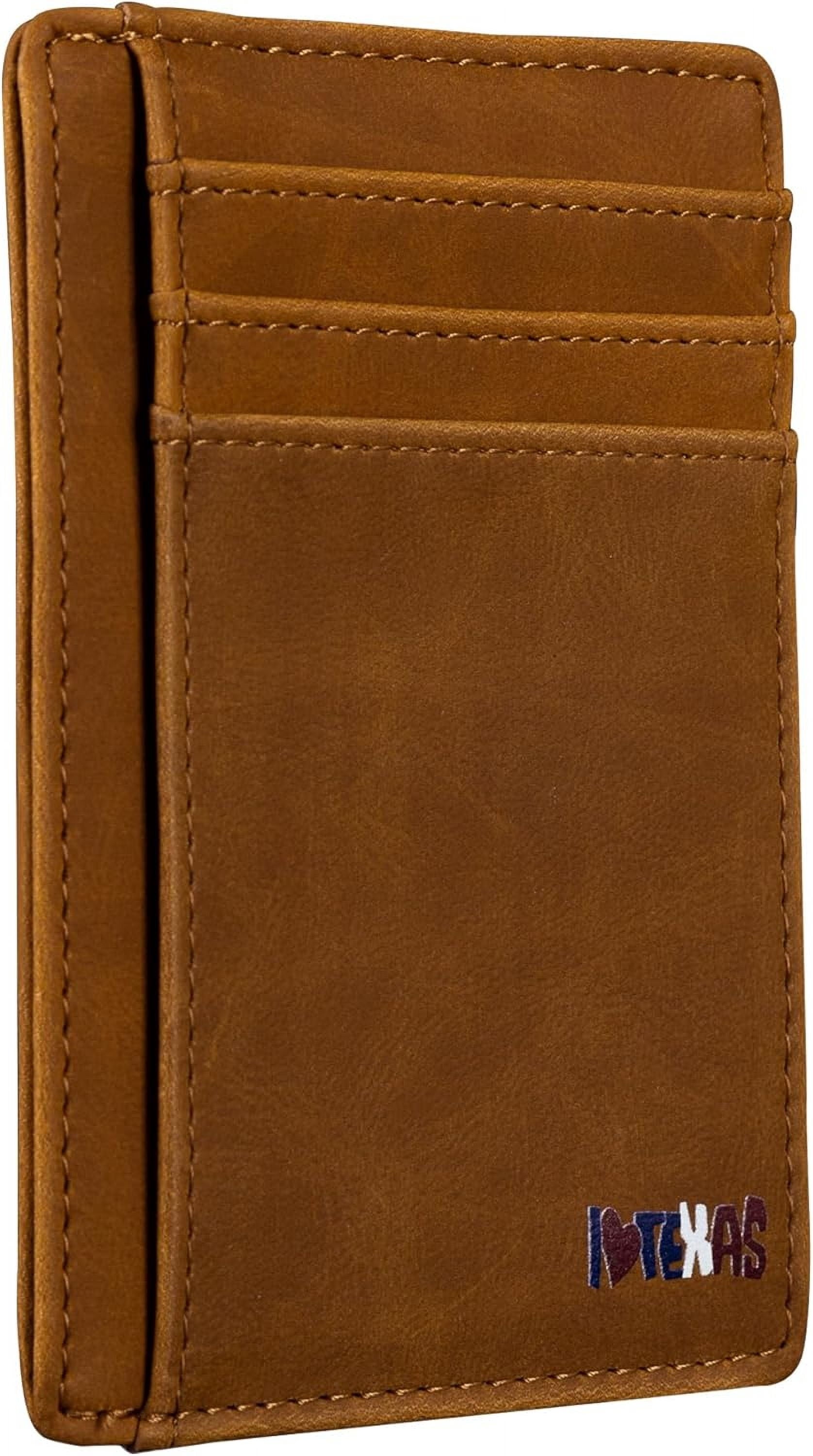 Slim Front Pocket Wallet, PU Leather, Khaki, Card Holder, RFID Blocking with Texas Souvenir Logo, Gift for Texans and...