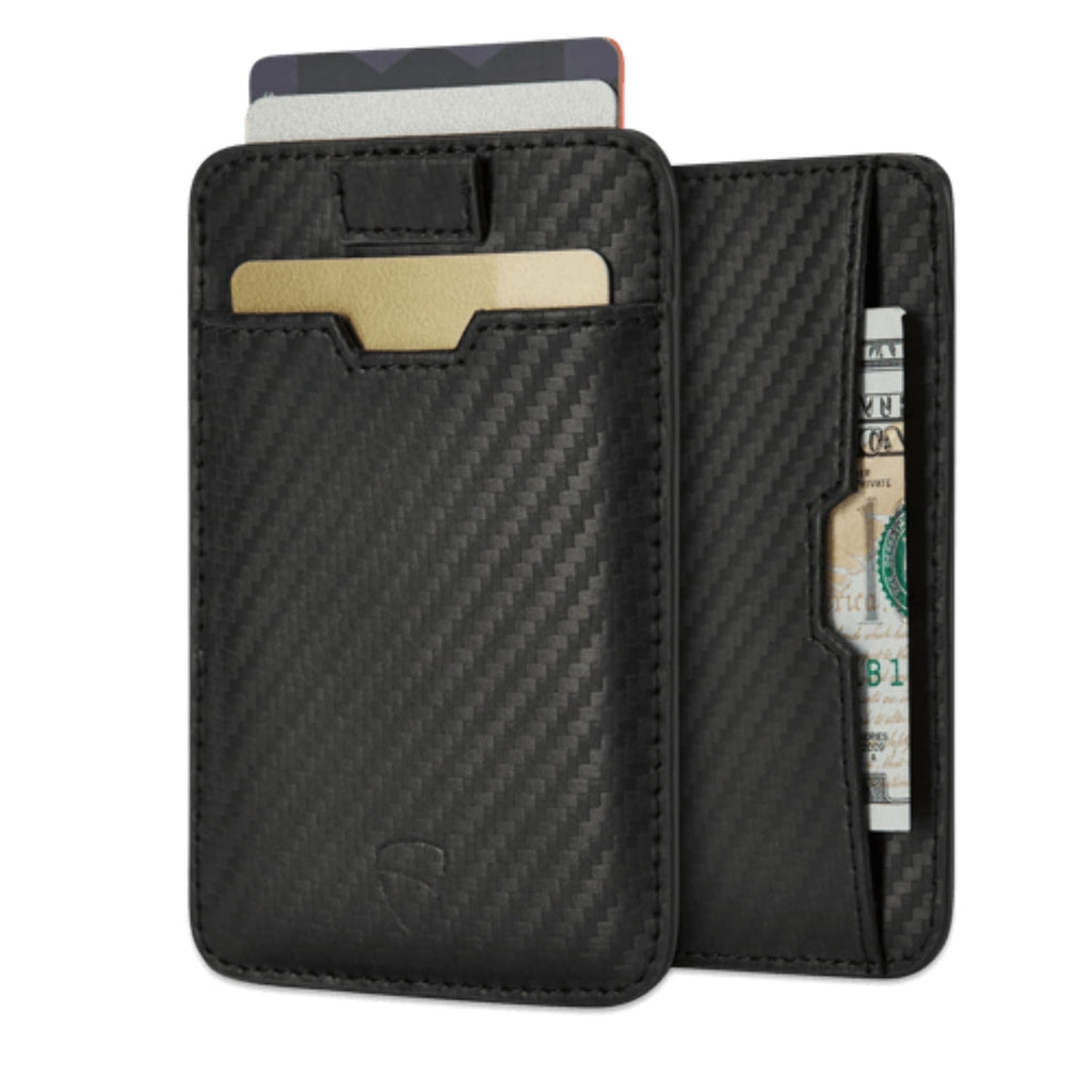 Vaultskin Mens RFID Blocking Slim Leather Card Wallet - Minimalist Front Pocket Cardholder in Carbon Black