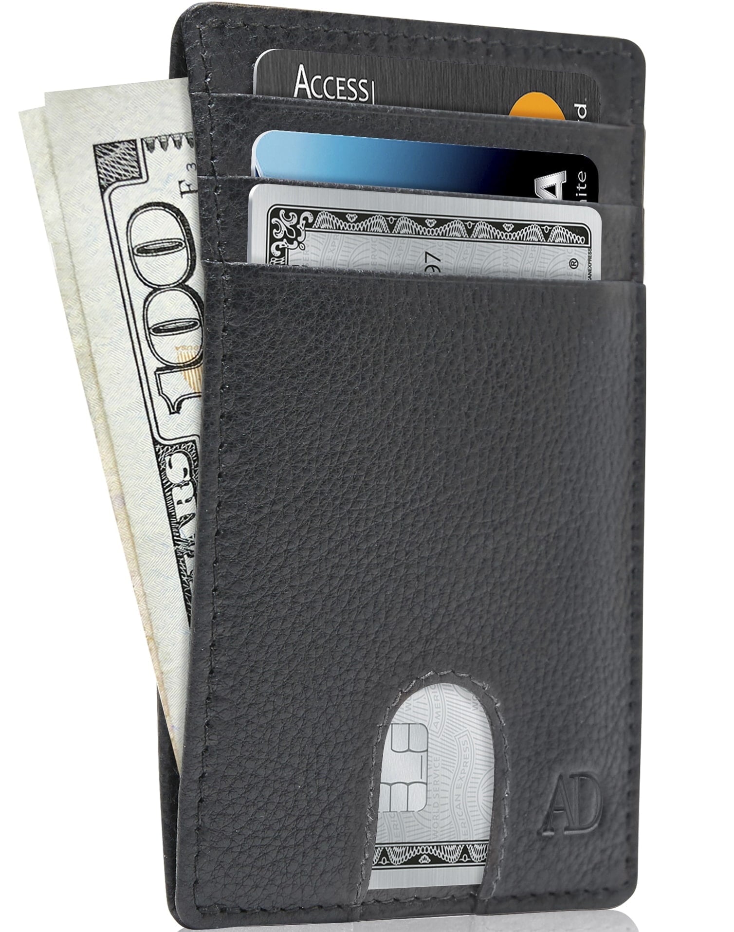 Slim Minimalist Front Pocket Wallets For Men & Women - Genuine Leather Credit Card Holder W/ Thumbhole RFID Wallet Wi...