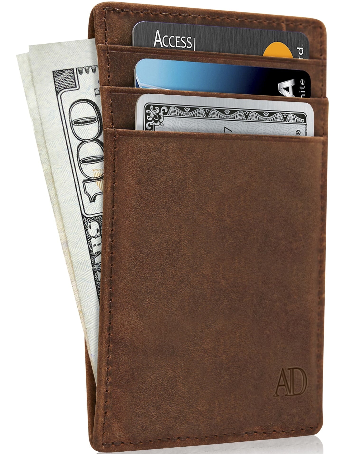 Slim Minimalist Wallets For Men & Women - Genuine Leather Credit Card Holder Front Pocket RFID Blocking Wallet With Gift Box