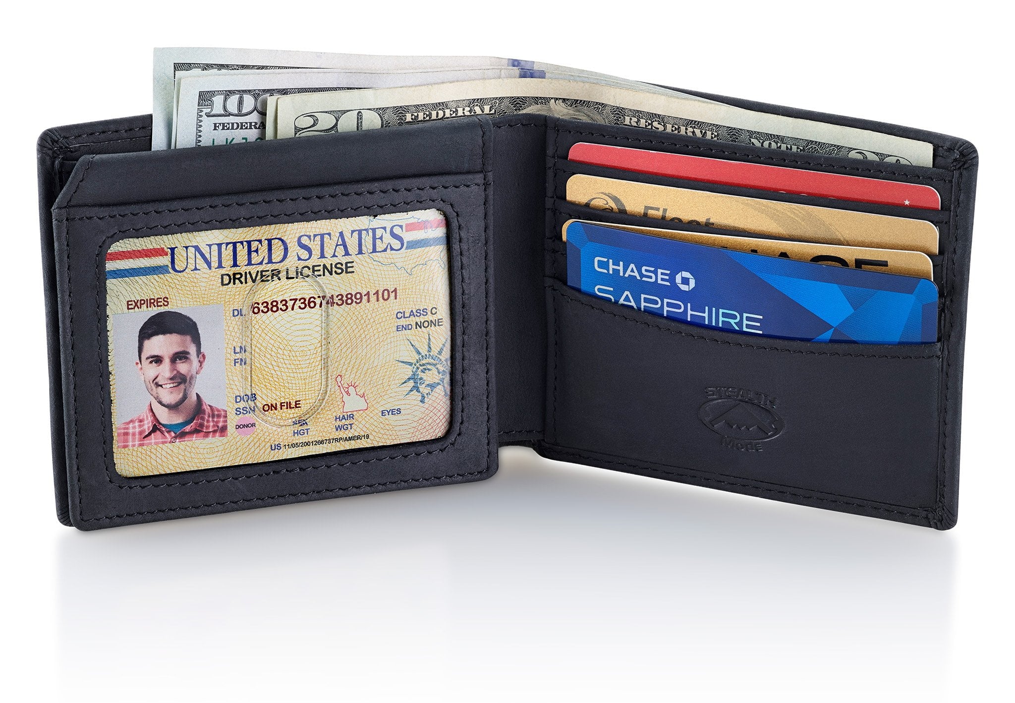 Leather Bifold Wallet for Men With ID Window and RFID Blocking (Black)