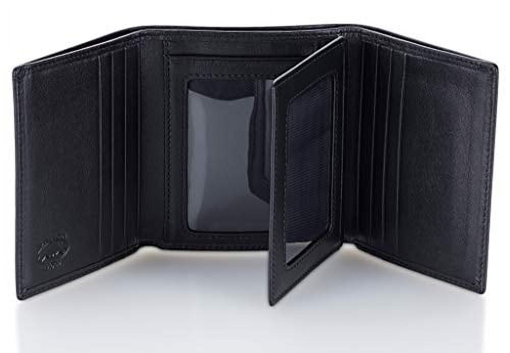 Leather Trifold RFID Wallet For Men With Flip Out ID Holder (Black)