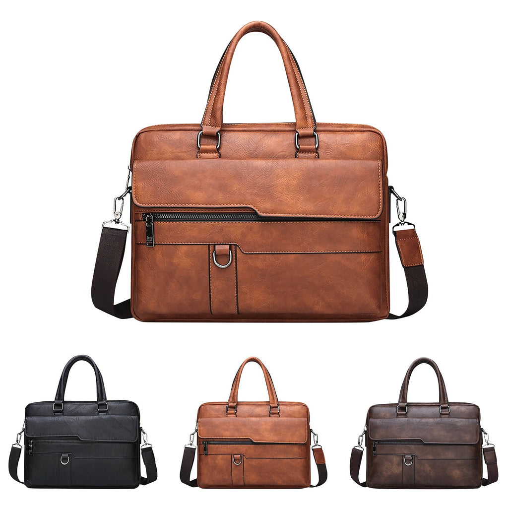 Laptop Messenger Bags Detachable Strap Vintage Computer Crossbody Shoulder Bag for Business Work Black