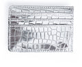 credit card holder slim design wallet in silver metallic faux leather crocodile pattern